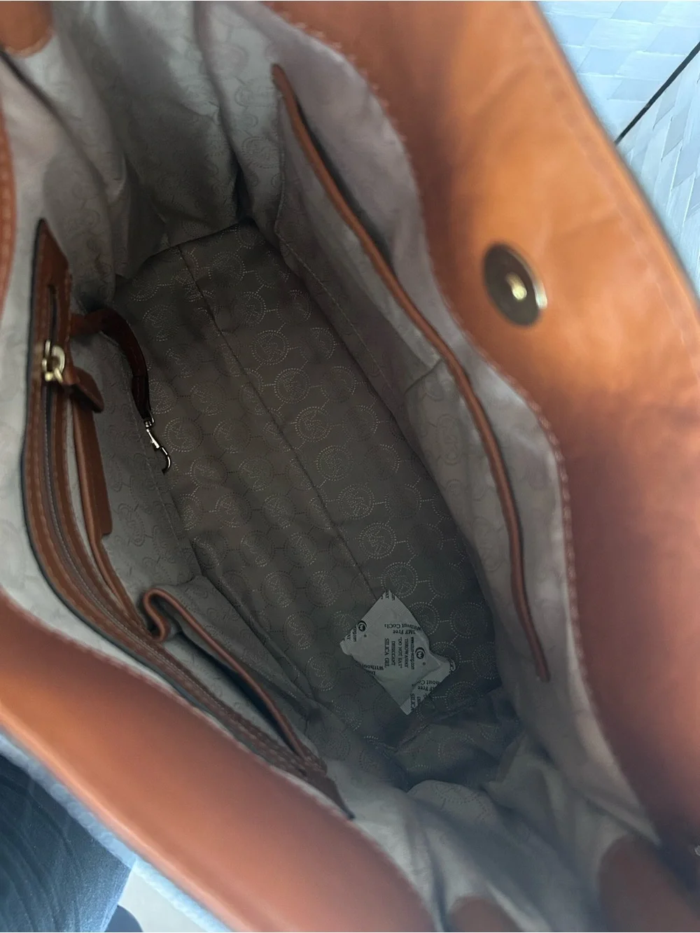 Michael Kors Brown MK Monogram Tote with Tan Trim